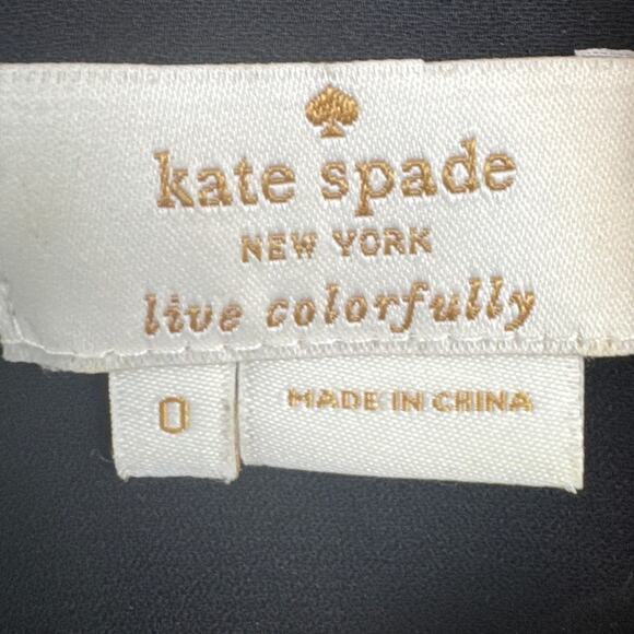 Kate Spade Pullover Silk Blouse Embroidered Polka Dots Black Tan Size 0 Designer - Picture 7 of 8